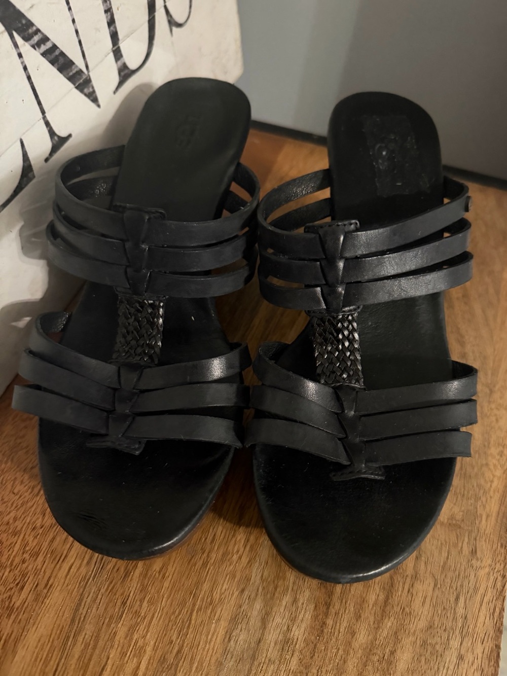 UGG Black Braided Multi-Strap Slide Sandals